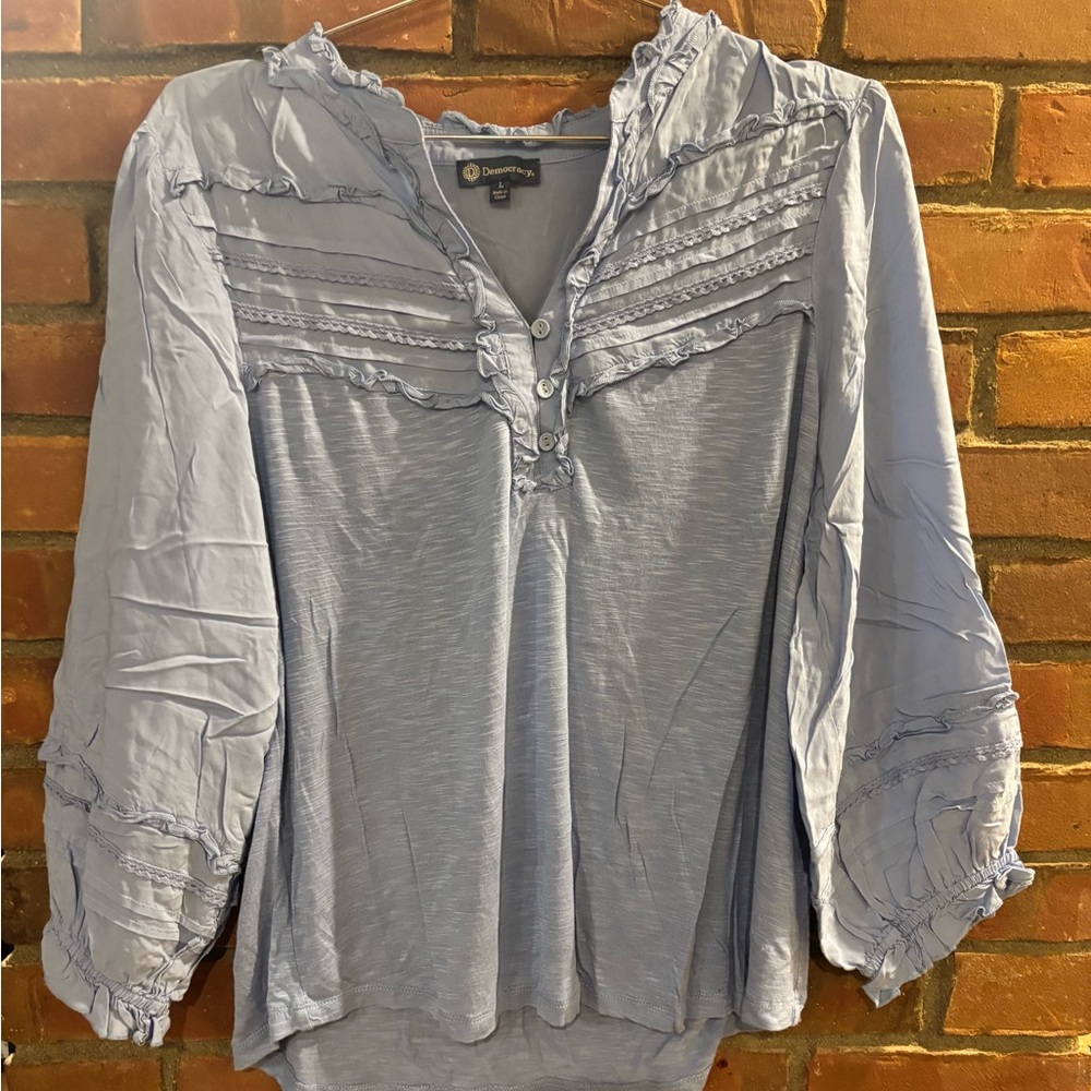 Democracy Light Blue Ruffled Blouse